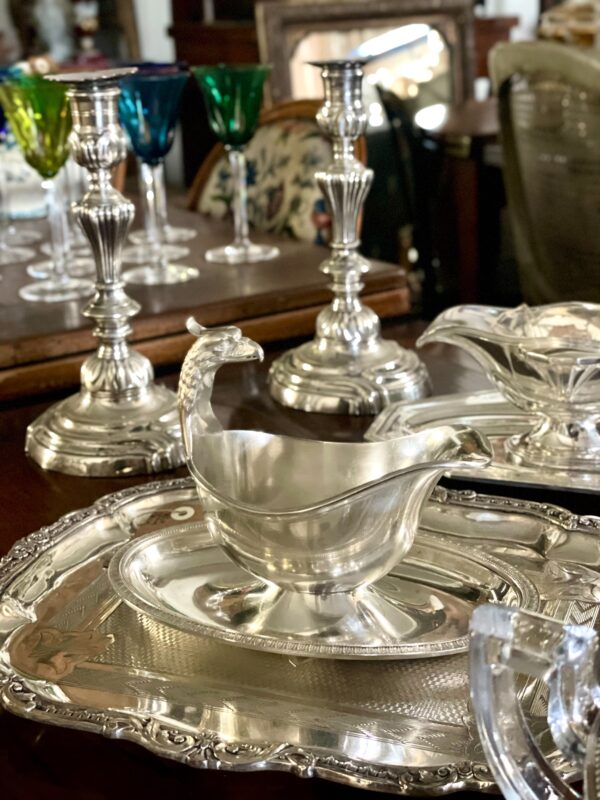 1930s Rare Christofle Gallia Silver Plated Sauce Boat with Eagle Handle