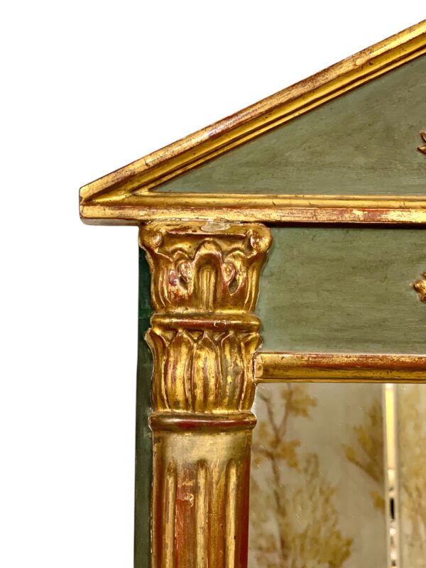 19th Century Empire Mirror with Pediment and Painted Scenic Panel