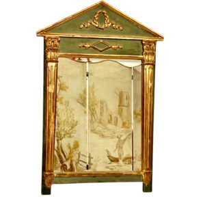 19th Century Empire Mirror with Pediment and Painted Scenic Panel