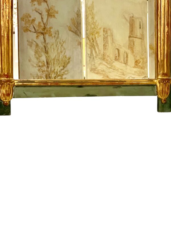 19th Century French Empire Mirror with Pediment and Painted Scenic Panel - Image 5