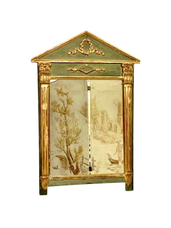 19th Century French Empire Mirror with Pediment and Painted Scenic Panel - Image 6