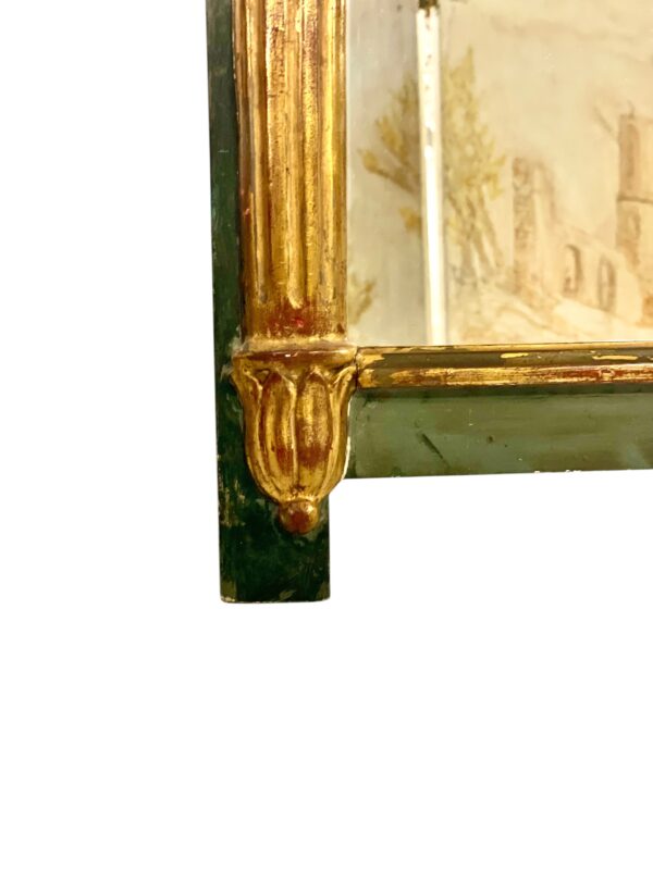 19th Century Empire Mirror with Pediment and Painted Scenic Panel