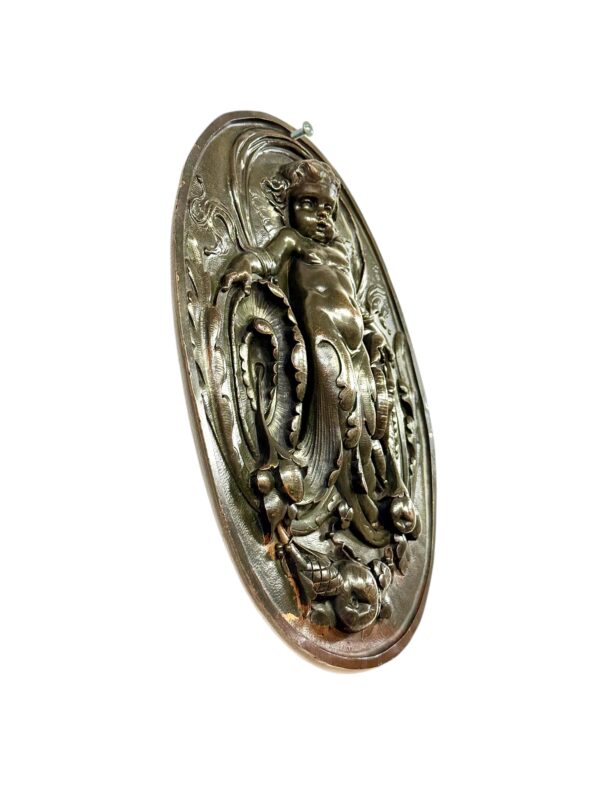 19th Century French Bronze Plaque with Winged Putto and Acanthus - Image 12