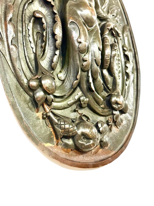 19th Century French Bronze Plaque with Winged Putto and Acanthus