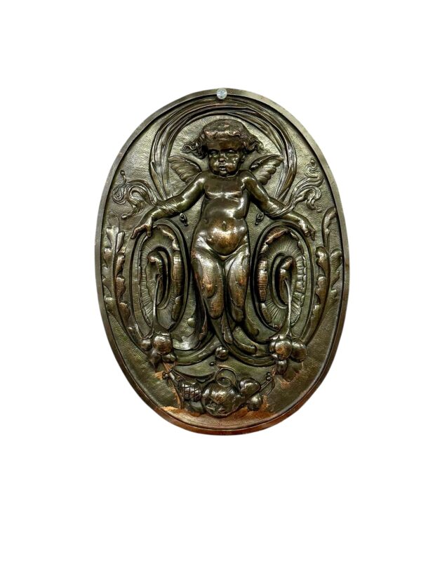 19th Century French Bronze Plaque with Winged Putto and Acanthus - Image 8