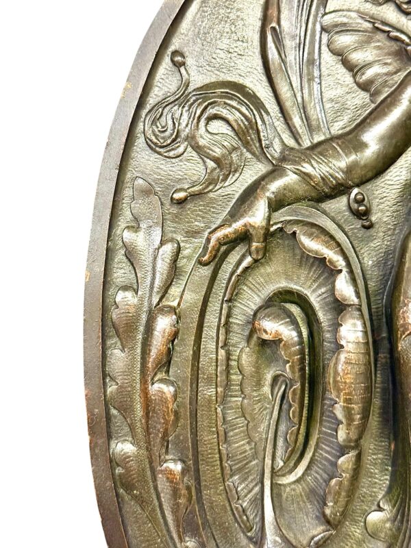 19th Century French Bronze Plaque with Winged Putto and Acanthus