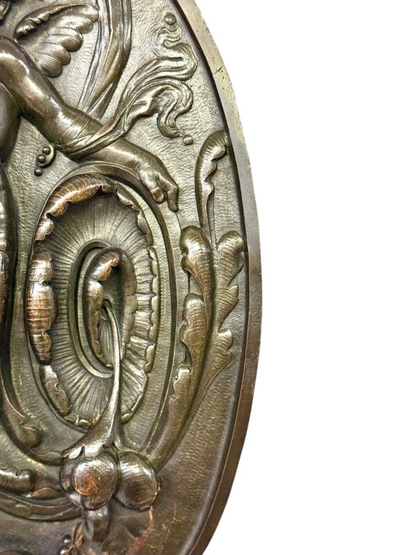 19th Century French Bronze Plaque with Winged Putto and Acanthus - Image 5