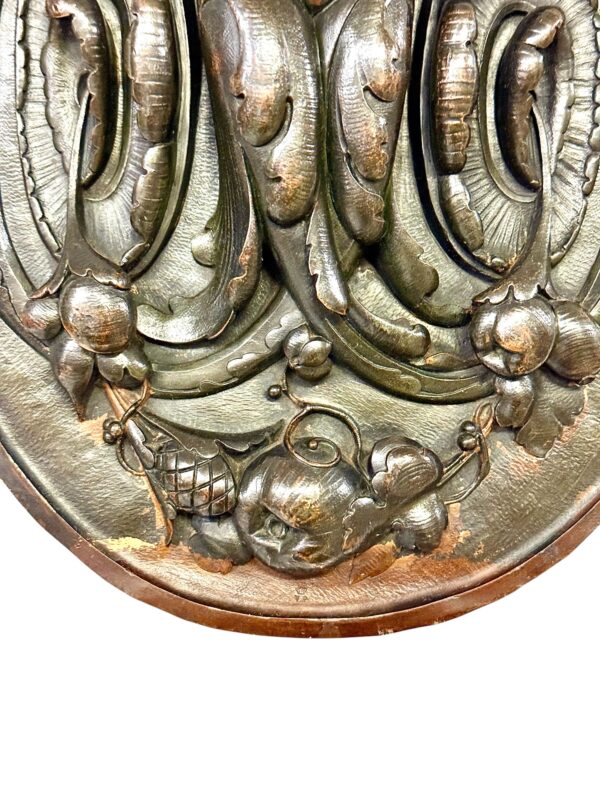19th Century French Bronze Plaque with Winged Putto and Acanthus