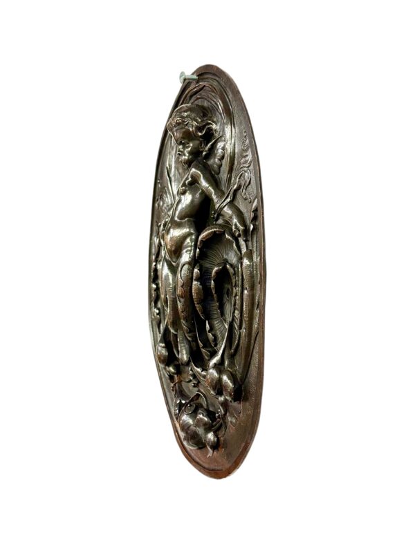 19th Century French Bronze Plaque with Winged Putto and Acanthus