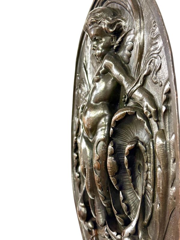 19th Century French Bronze Plaque with Winged Putto and Acanthus - Image 10