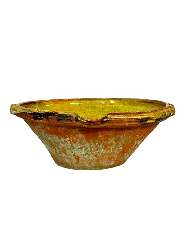 19th Century Large French Terracotta Bowl with Yellow Rustic Patina - Image 2