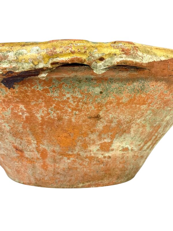 19th Century Large French Terracotta Bowl with Yellow Rustic Patina - Image 11