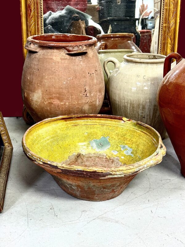 19th Century Large French Terracotta Bowl with Yellow Rustic Patina - Image 15