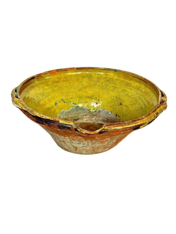 19th Century Large French Terracotta Bowl with Yellow Rustic Patina - Image 3