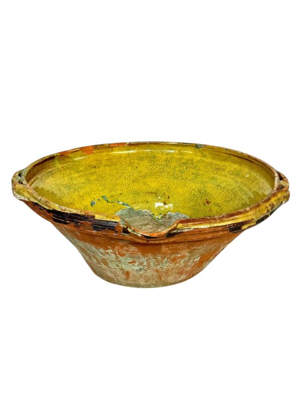 19th Century Large French Terracotta Bowl with Yellow Rustic Patina - Image 4