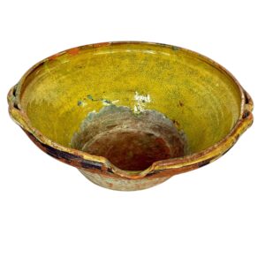 19th Century Large French Terracotta Bowl with Yellow Rustic Patina