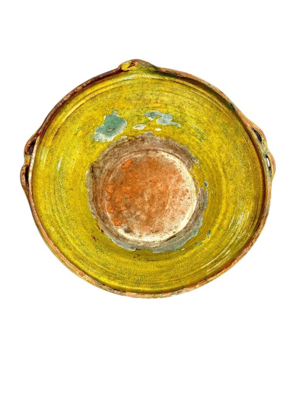 19th Century Large French Terracotta Bowl with Yellow Rustic Patina