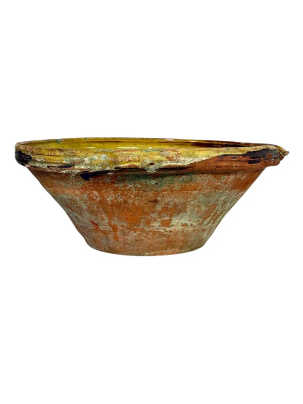 19th Century Large French Terracotta Bowl with Yellow Rustic Patina