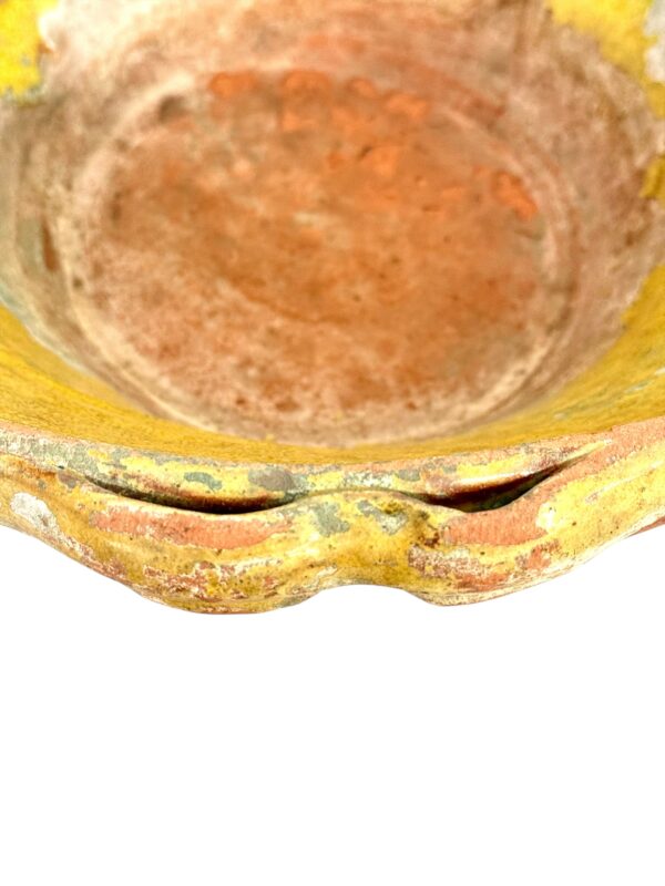 19th Century Large French Terracotta Bowl with Yellow Rustic Patina - Image 7