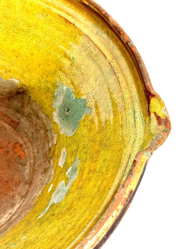 19th Century Large French Terracotta Bowl with Yellow Rustic Patina - Image 8