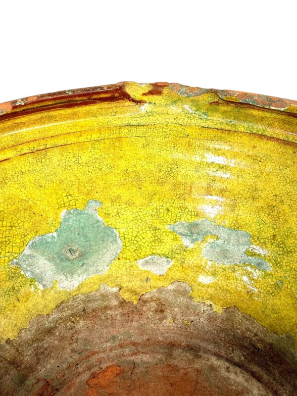 19th Century Large French Terracotta Bowl with Yellow Rustic Patina - Image 9