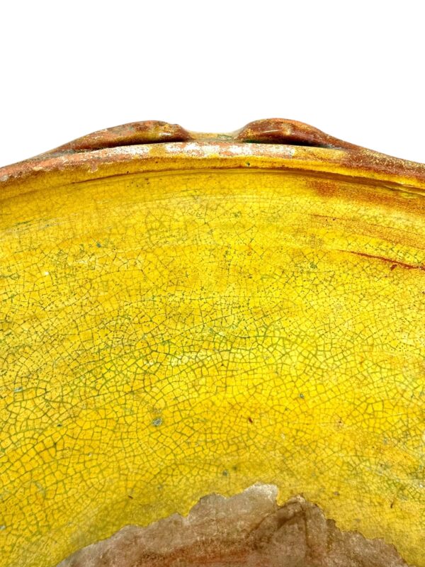 19th Century Large French Terracotta Bowl with Yellow Rustic Patina - Image 10