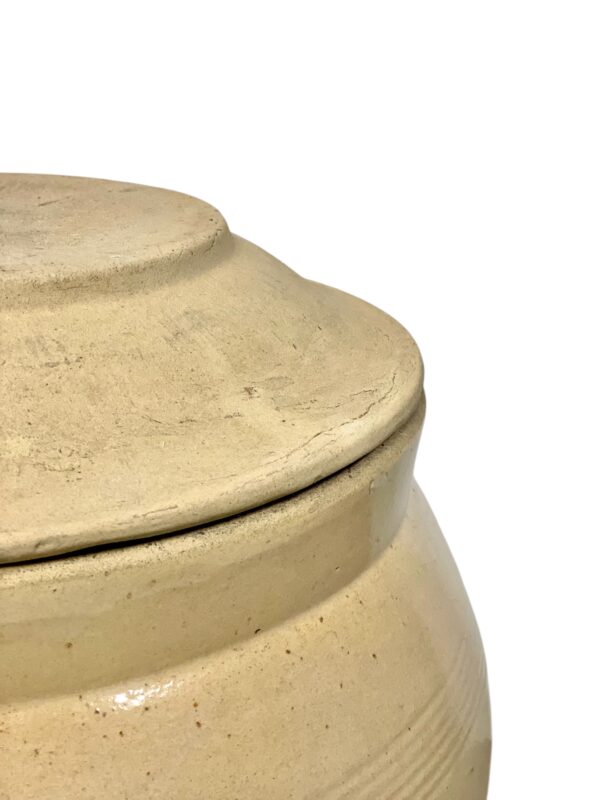 19th Century Large Glazed Terracotta Confit Pot with Lid and Handles