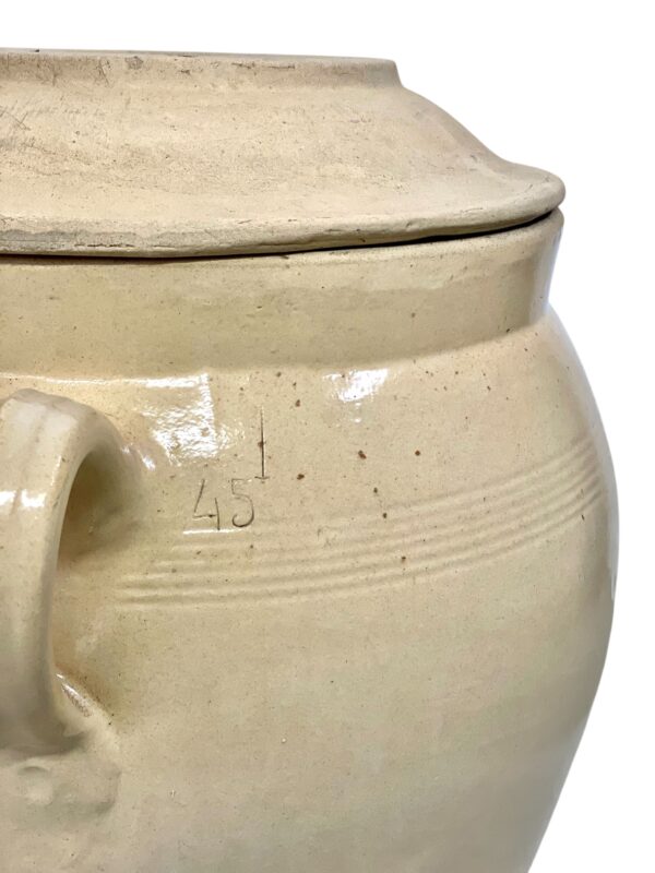 19th Century Large Glazed Terracotta Confit Pot with Lid and Handles