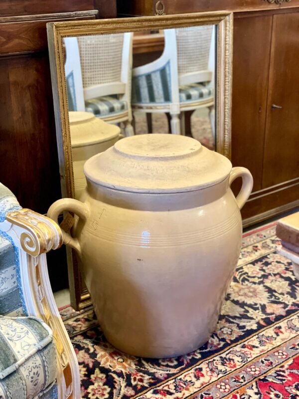 19th Century Large Glazed Terracotta Confit Pot with Lid and Handles