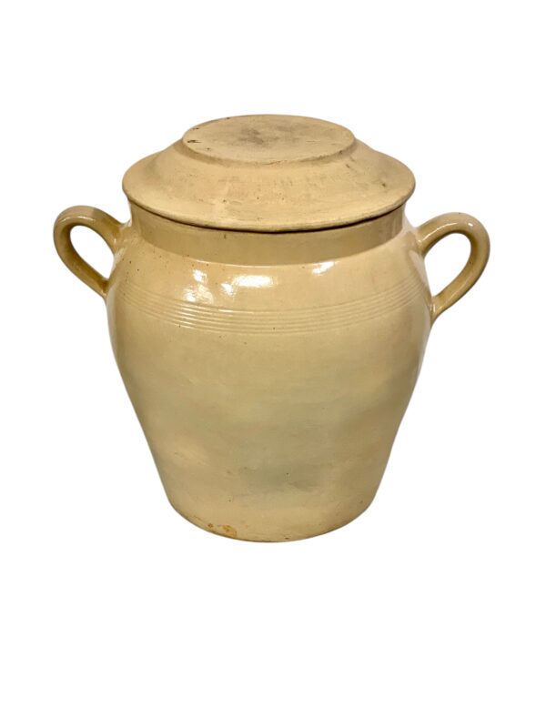 19th Century Large Glazed Terracotta Confit Pot with Lid and Handles
