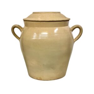 19th Century Large Glazed Terracotta Confit Pot with Lid and Handles