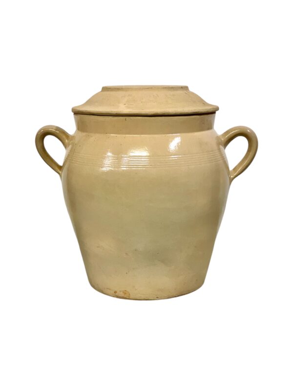 19th Century Large Glazed Terracotta Confit Pot with Lid and Handles