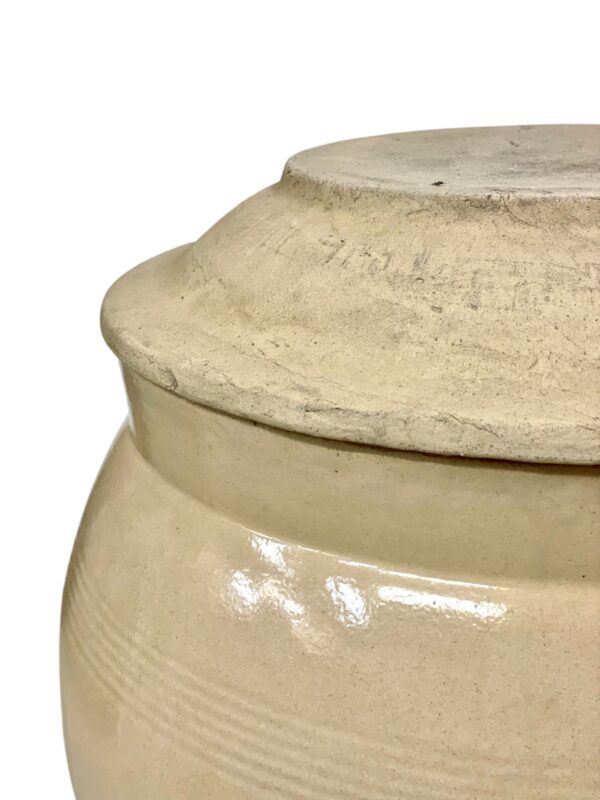 19th Century Large Glazed Terracotta Confit Pot with Lid and Handles