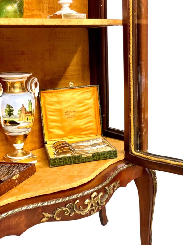 19th Century Louis XV Vitrine with Marble Top and Ormolu Mounts