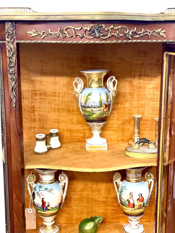 19th Century Louis XV Vitrine with Marble Top and Ormolu Mounts