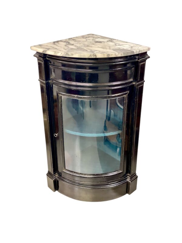 Ebonized Corner Display Cabinet with Marble Top, Napoleon III Period