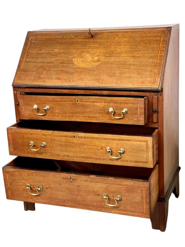 Fine Georgian Style Walnut Fall-Front Bureau with Marquetry, Late 18th Century