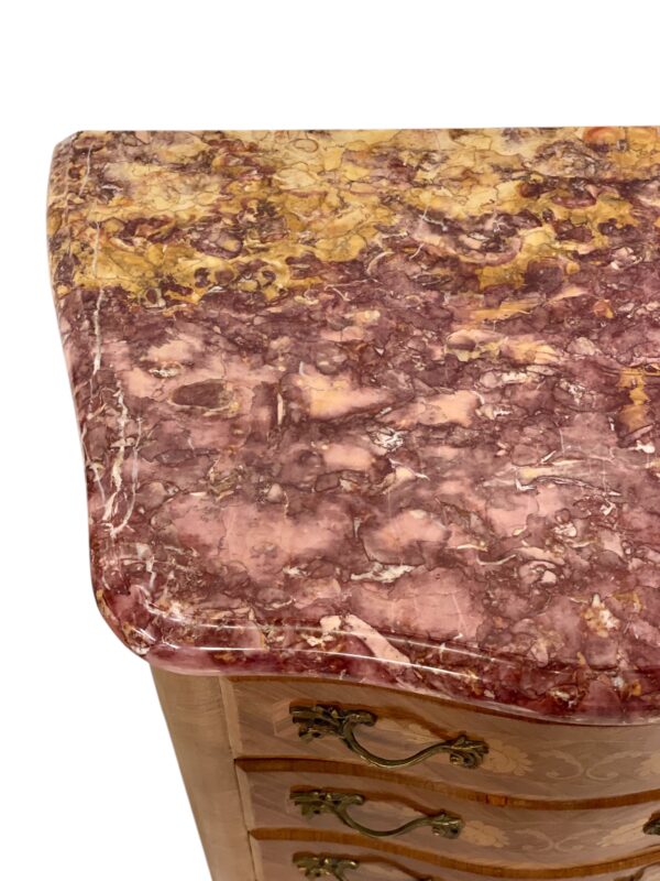 Louis XV Style Marquetry Chiffonnier with Pink Marble Top and Ormolu Mounts - Image 9