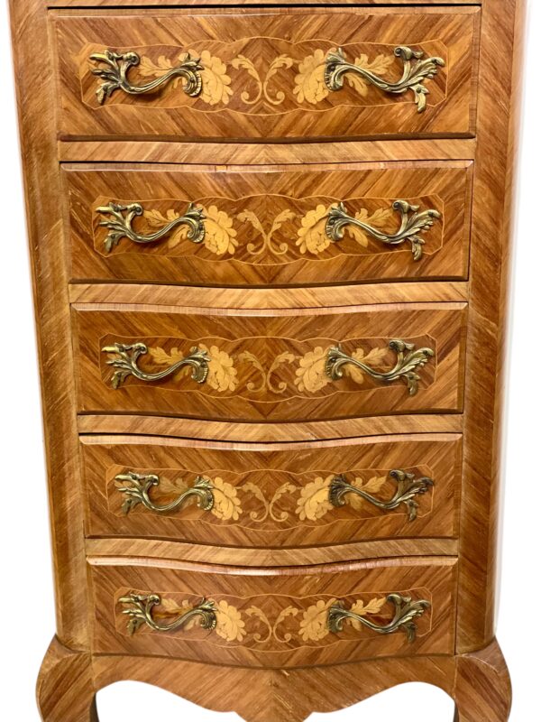 Louis XV Style Marquetry Chiffonnier with Pink Marble Top and Ormolu Mounts - Image 11