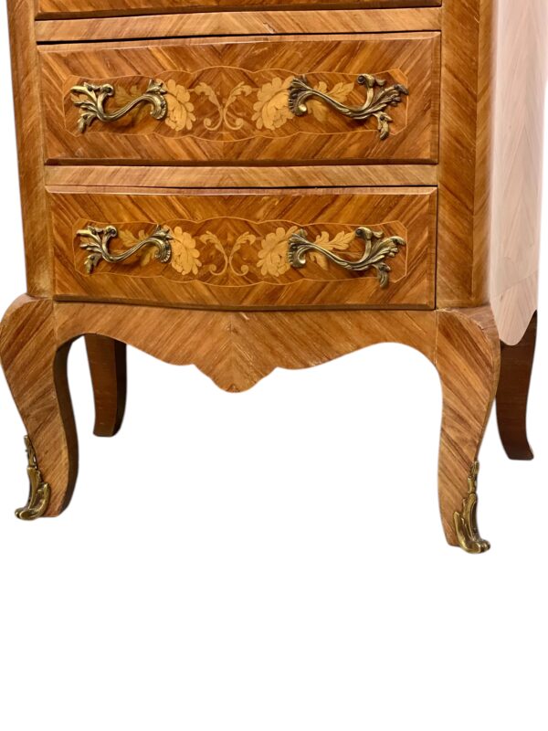 Louis XV Style Marquetry Chiffonnier with Pink Marble Top and Ormolu Mounts