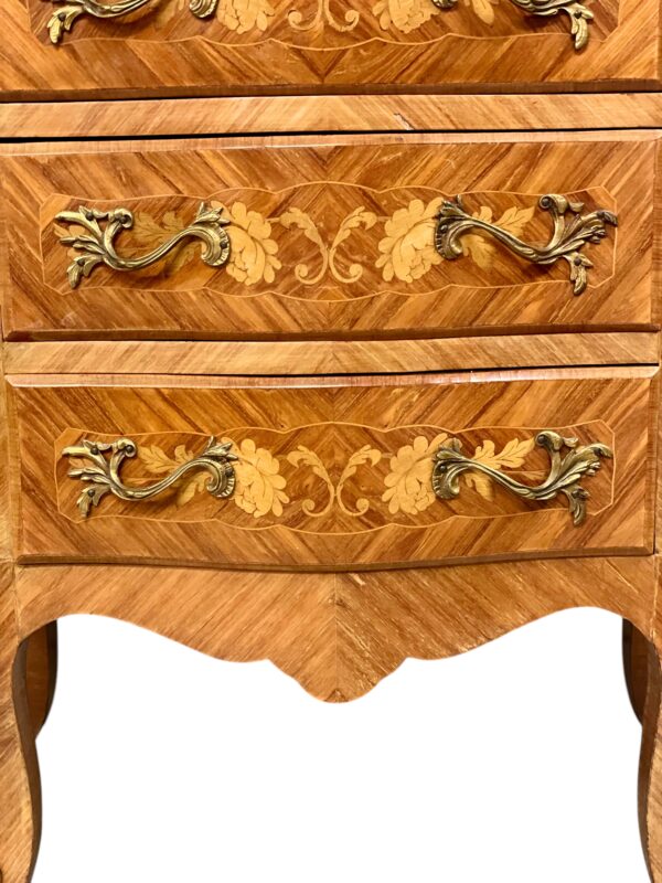 Louis XV Style Marquetry Chiffonnier with Pink Marble Top and Ormolu Mounts
