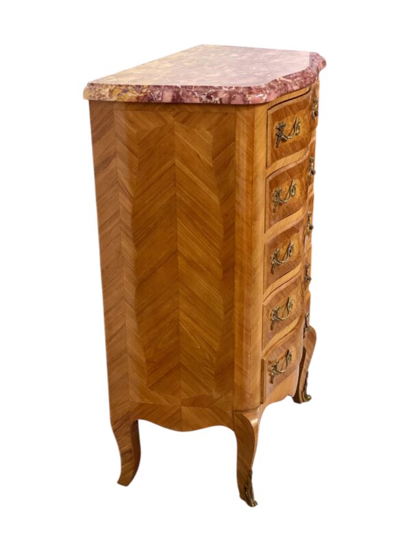 Louis XV Style Marquetry Chiffonnier with Pink Marble Top and Ormolu Mounts - Image 16