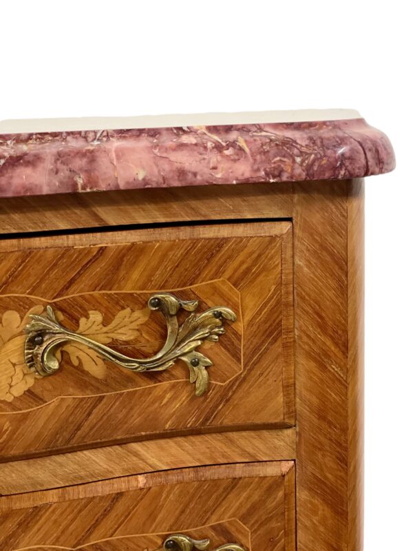 Louis XV Style Marquetry Chiffonnier with Pink Marble Top and Ormolu Mounts