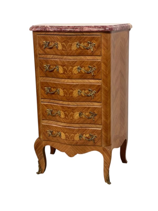 Louis XV Style Marquetry Chiffonnier with Pink Marble Top and Ormolu Mounts - Image 20