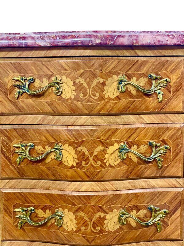 Louis XV Style Marquetry Chiffonnier with Pink Marble Top and Ormolu Mounts - Image 4