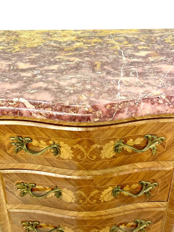 Louis XV Style Marquetry Chiffonnier with Pink Marble Top and Ormolu Mounts - Image 5