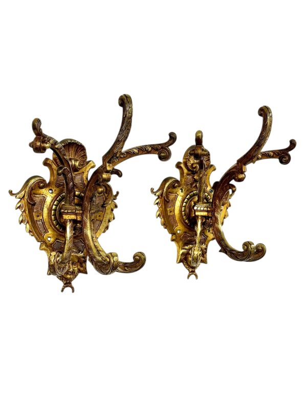 Pair of Heavy 19th Century French Gilt Bronze Wall Coat Hooks