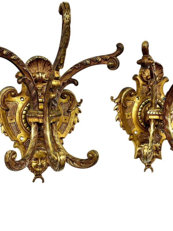 Pair of Heavy 19th Century French Gilt Bronze Wall Coat Hooks - Image 21