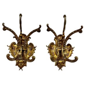 Pair of Heavy 19th Century French Gilt Bronze Wall Coat Hooks