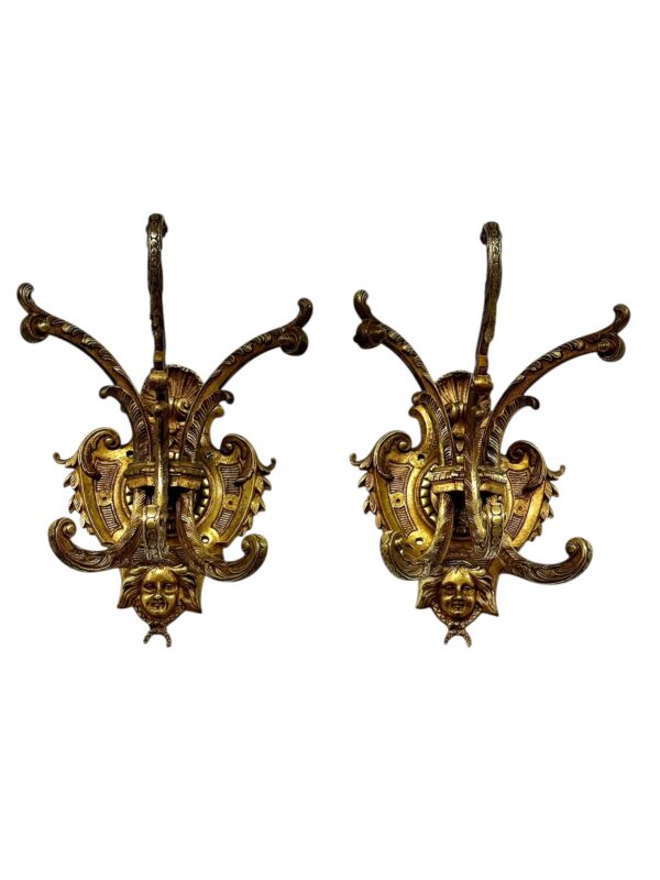 Pair of Heavy 19th Century French Gilt Bronze Wall Coat Hooks